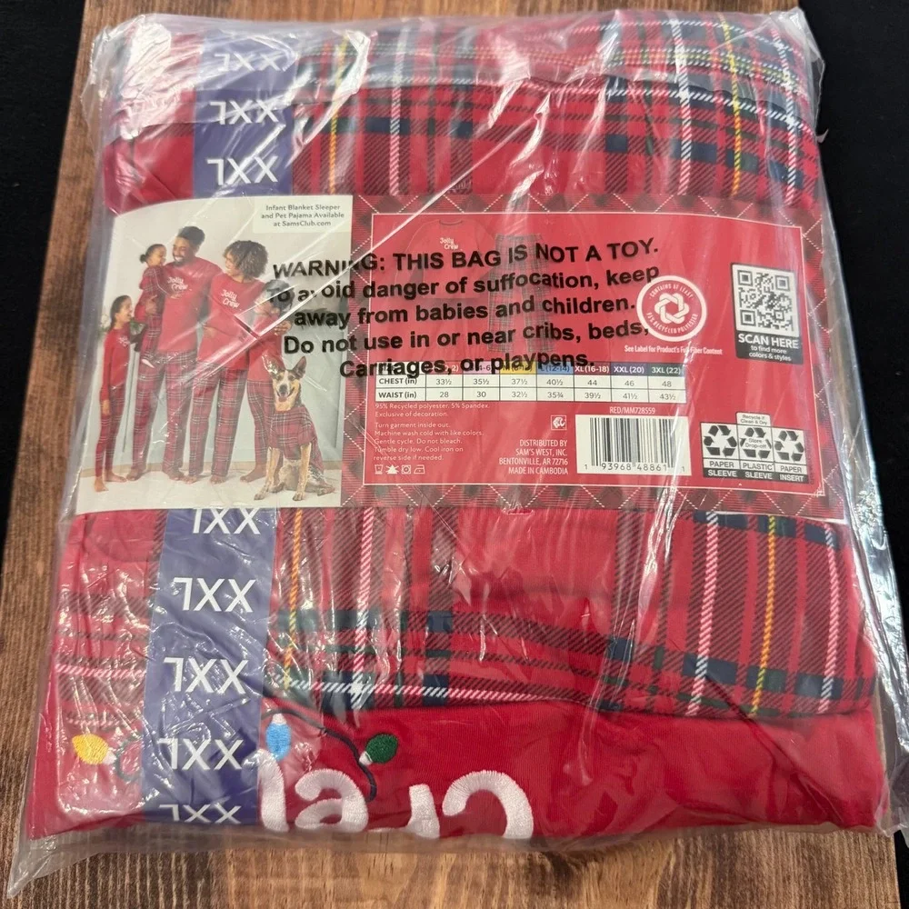 Member's Mark Womens XXL Red Jolly Crew Plaid 2 Piece Pajama Set NEW MM728559